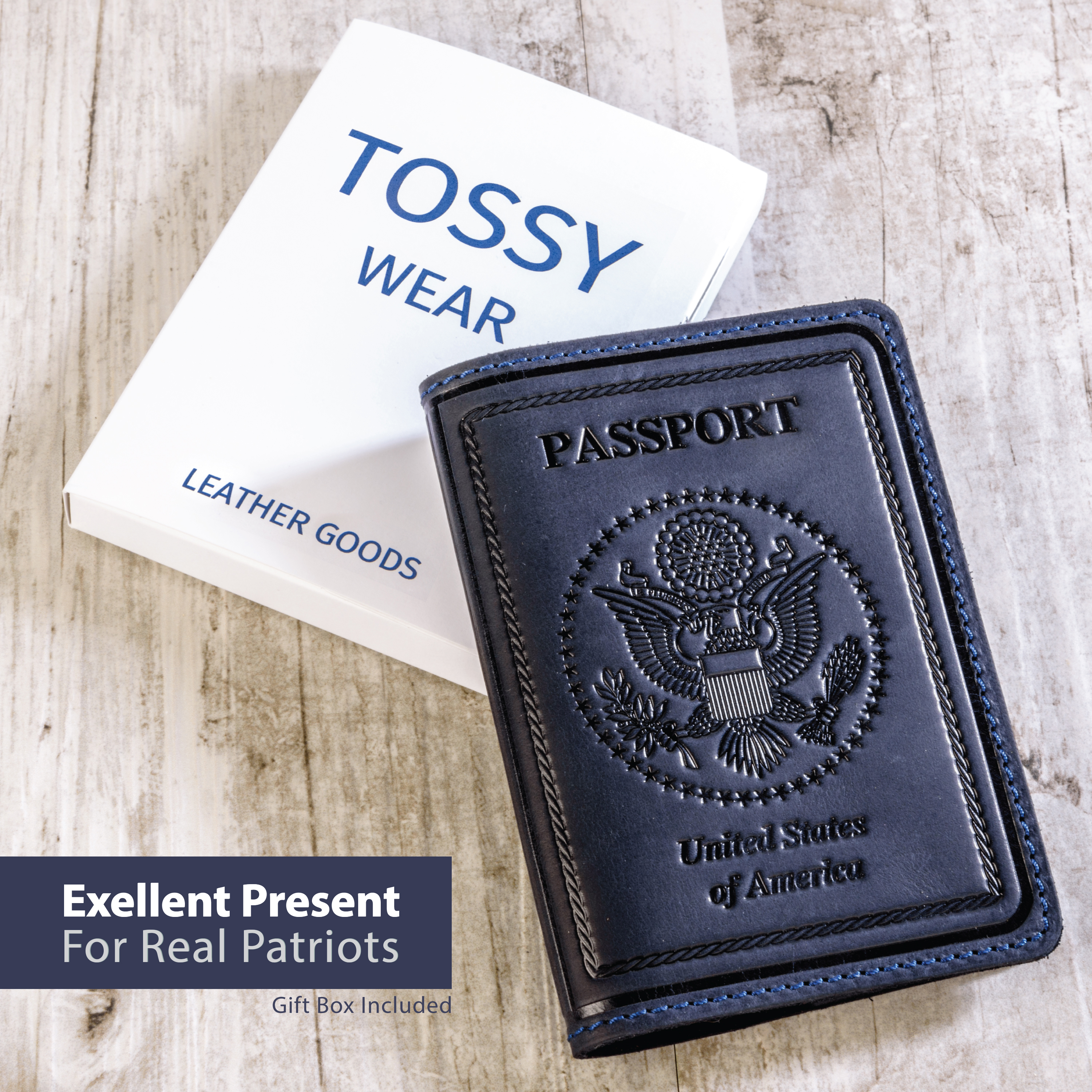 Шкіряна обкладинка на паспорт Passport USA col.K синій Шкіряна обкладинка на паспорт Passport USA col.K синій